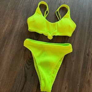 Lime Green Ribbed High Rise Bikini